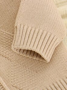 SHEIN 1pc Baby Boy Raglan Cable Knit Cover Up, Solid Color Single-Breasted Argyle Cable Open Front Sweater, Infant Minimalist Long Sleeve Cover-Up, Soft Comfortable Outerwear Top For Spring Autumn Winter, Versatile Casual Cover Up - Apricot - View 6