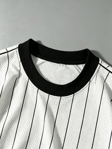 Sport MetroGents 男士條紋字母印花運動T恤，健身房穿搭 - 彩色 - 查看 4