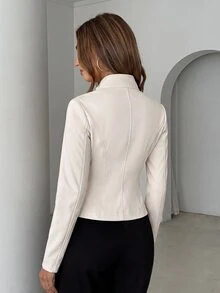 Siren Gaze Fall Winter French Style Stand Collar Double-Breasted Brown Button Cropped Blazer Jacket Premium Commuter Slimming Jacket Top Petite Y2k Funnel Street - Apricot - View 2