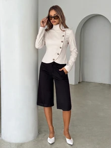 Siren Gaze Fall Winter French Style Stand Collar Double-Breasted Brown Button Cropped Blazer Jacket Premium Commuter Slimming Jacket Top Petite Y2k Funnel Street - Apricot - View 5