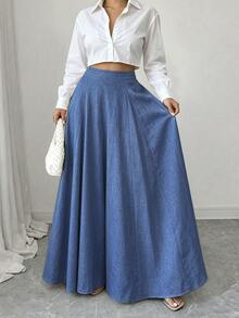 Elenzga Apricot Linen High Waist Wide Leg Pants Women Summer Design Flared Slimming Elegant Commute Casual Long Pants - Dusty Blue - View 4