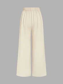 Elenzga petite Apricot Linen High Waist Wide Leg Pants Women Summer Design Flared Slimming Elegant Casual Long Pants - Apricot - View 7