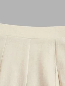 Elenzga petite Apricot Linen High Waist Wide Leg Pants Women Summer Design Flared Slimming Elegant Casual Long Pants - Apricot - View 5