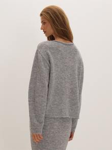MUSEYN Grey Knit Asymmetric Button Sweater Everyday Casual Chic Date Night New Season Cosy Elegant - Grey - View 5
