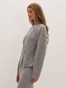 MUSEYN Grey Knit Asymmetric Button Sweater Everyday Casual Chic Date Night New Season Cosy Elegant - Grey - View 4