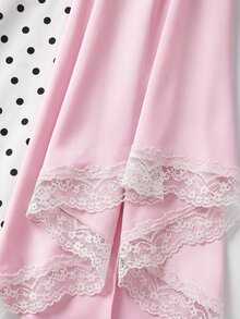 SHEIN Women's Sweet Romantic Cute Pink Polka Dot Print Contrast Lace Trim Asymmetrical Skirt Brunch Tea Party Summer - Pink - View 8