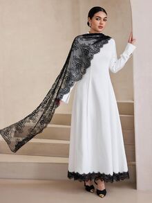 Graceveil Women's Elegant Lace Shawl Long Sleeve A-Line Evening Dress/Cocktail Dress, Black And White Color Block, Spring And Autumn - Black and White - View 6
