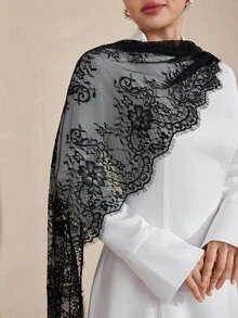 Graceveil Women's Elegant Lace Shawl Long Sleeve A-Line Evening Dress/Cocktail Dress, Black And White Color Block, Spring And Autumn - Black and White - View 4