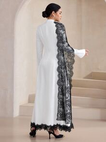 Graceveil Women's Elegant Lace Shawl Long Sleeve A-Line Evening Dress/Cocktail Dress, Black And White Color Block, Spring And Autumn - Black and White - View 3