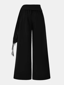SHEIN Clasi Plus Size Women's Spring/Summer Fashion Lace Patchwork Tie-Up Straight Leg Pants, Business/Casual Wear Fall - Black - View 2