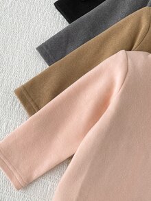 SHEIN Vintaside Kids 4件組女嬰連身衣 羅馬式連身衣 優雅粉色與棕色 肩部按扣 純色毛絨內裡 長袖小高領 加厚 生日派對秋季毛衣套裝 - 彩色 - 查看 8