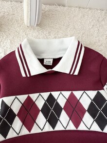 Souflis Souflis 男嬰 Polo 套裝 新生兒假兩件式衛衣上衣 秋冬印花翻領長袖 時尚抓絨內裡 灰色束口褲 日常戶外套裝 - 彩色 - 查看 5