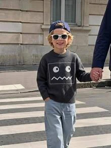 Boys' Sweater Children Autumn/Winter New Korean Style Fashion Versatile Cute Knit Base Layer Top Baby College Style Cartoon - Grey - View 8