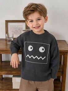 Boys' Sweater Children Autumn/Winter New Korean Style Fashion Versatile Cute Knit Base Layer Top Baby College Style Cartoon - Grey - View 13