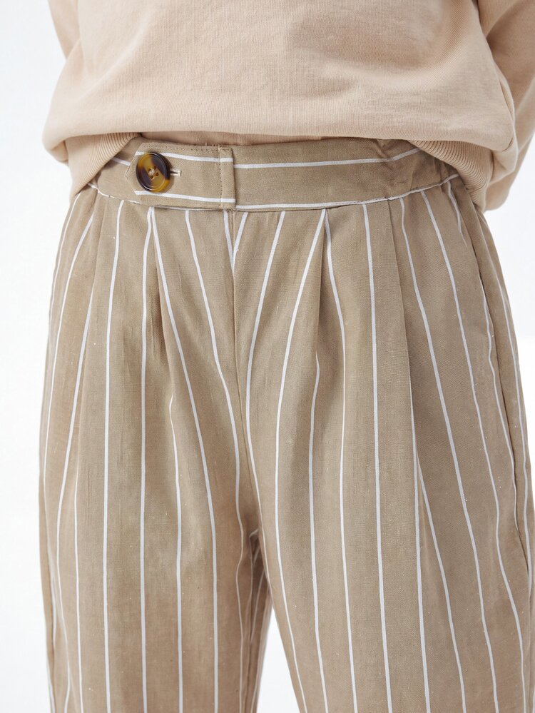 Souflis Toddler Boy Striped Print Cotton Pants, Fall Winter Soft Breathable Elastic Waist Casual Trousers Baby Bottoms - Khaki - View 8