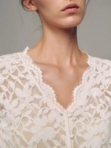 MOTF PREMIUM Urban V-Neck Lace Flocked Top, Autumn/Winter - Apricot - View 1