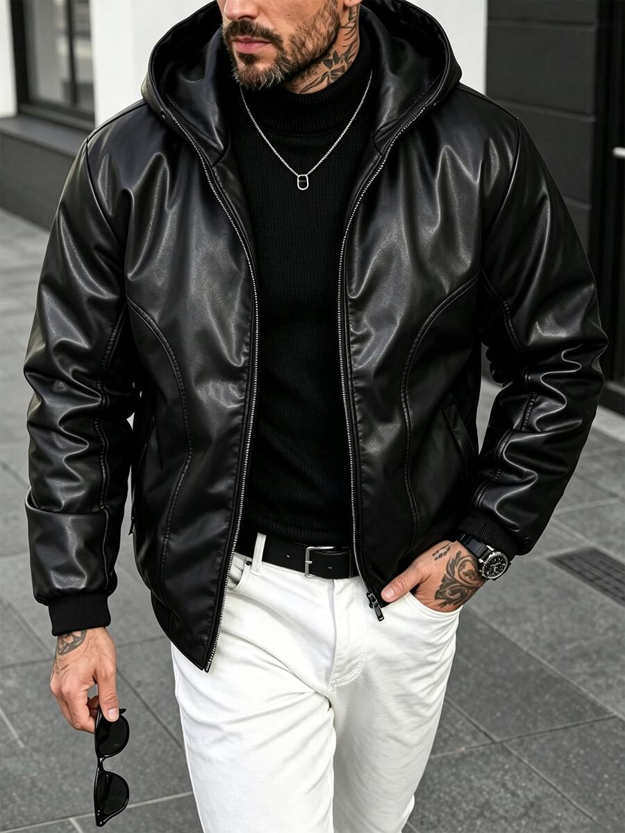 Manfinity CasualCool Men's Long-Sleeve Warm Zipper Hoodie Winter Coat, Black Street-Style Y2K - Black - View 1
