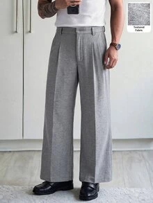 HUEFORM 男士秋冬百搭淺灰色雙褶寬腿長褲，鬆弛垂墜休閒居家通勤商務慵懶復古Ins風氛圍感長褲 - 淺灰色 - 查看 5