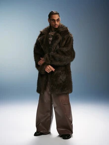 PAVTROS Men's Fashion Faux Fur Lapel Coat, Suitable For Halloween, Christmas, New Year Wear - Rust Brown - View 6