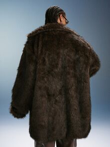 PAVTROS Men's Fashion Faux Fur Lapel Coat, Suitable For Halloween, Christmas, New Year Wear - Rust Brown - View 2