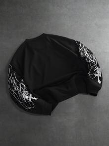 PAVTROS Men's Autumn/Winter Fashion Gothic Style Letter Print Pullover Sweatshirt - Black - View 2