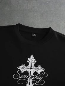 PAVTROS Men's Autumn/Winter Fashion Gothic Style Letter Print Pullover Sweatshirt - Black - View 5
