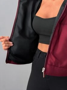Pariaura Women's Burgundy Cropped Padded Coat With Hood - عنابي اللون - مشاهدة 10