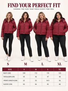 Pariaura Women's Burgundy Cropped Padded Coat With Hood - عنابي اللون - مشاهدة 8