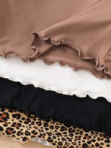 SHEIN 4 قطع - مجموعة من القمصان ذات الأكمام الطويلة الكاجوال مع حافة مكشكشة للبنات الصغيرات، قمصان سوداء - متعدد الألوان - مشاهدة 5