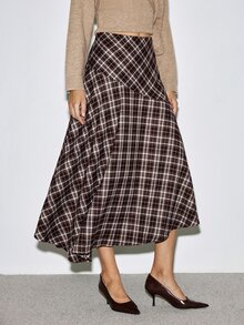 ATUI Studio Retro Plaid For Autumn/Winter Midi Skirt - A-Line Fall Winter, Office Chic, Dark Academia, Old Money, Thanksgiving Elegant Commuter Design Long Skirt - Multicolor - View 8