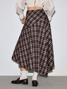 ATUI Studio Retro Plaid For Autumn/Winter Midi Skirt - A-Line Fall Winter, Office Chic, Dark Academia, Old Money, Thanksgiving Elegant Commuter Design Long Skirt - Multicolor - View 4