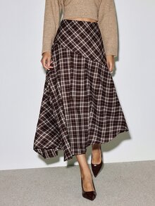 ATUI Studio Retro Plaid For Autumn/Winter Midi Skirt - A-Line Fall Winter, Office Chic, Dark Academia, Old Money, Thanksgiving Elegant Commuter Design Long Skirt - Multicolor - View 9