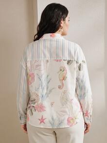 Anewsta Women's Plus Size Long Sleeve Pretty Blouse, Printed Shirt For Outings And Vacation Wear - Multicolor - View 7