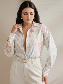 Anewsta Women's Plus Size Long Sleeve Pretty Blouse, Printed Shirt For Outings And Vacation Wear - Multicolor - View 2