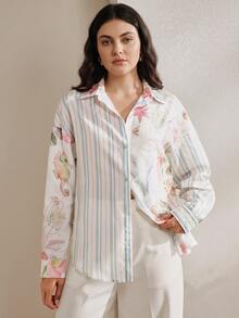 Anewsta Women's Plus Size Long Sleeve Pretty Blouse, Printed Shirt For Outings And Vacation Wear - Multicolor - View 4