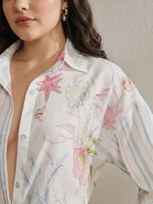 Anewsta Women's Plus Size Long Sleeve Pretty Blouse, Printed Shirt For Outings And Vacation Wear - Multicolor - View 1