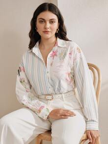 Anewsta Women's Plus Size Long Sleeve Pretty Blouse, Printed Shirt For Outings And Vacation Wear - Multicolor - View 6