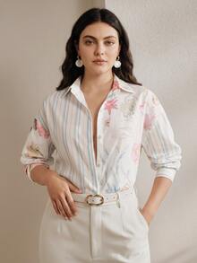Anewsta Women's Plus Size Long Sleeve Pretty Blouse, Printed Shirt For Outings And Vacation Wear - Multicolor - View 3