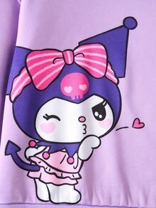 HELLO KITTY AND FRIENDS | SHEIN Tween Girl Summer Casual Cartoon Print Sweatshirt & Sweatpants Set - Purple - View 5