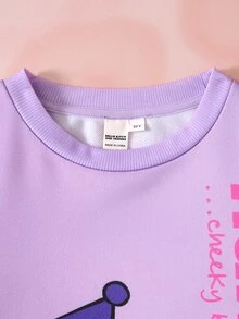 HELLO KITTY AND FRIENDS | SHEIN Tween Girl Summer Casual Cartoon Print Sweatshirt & Sweatpants Set - Purple - View 4