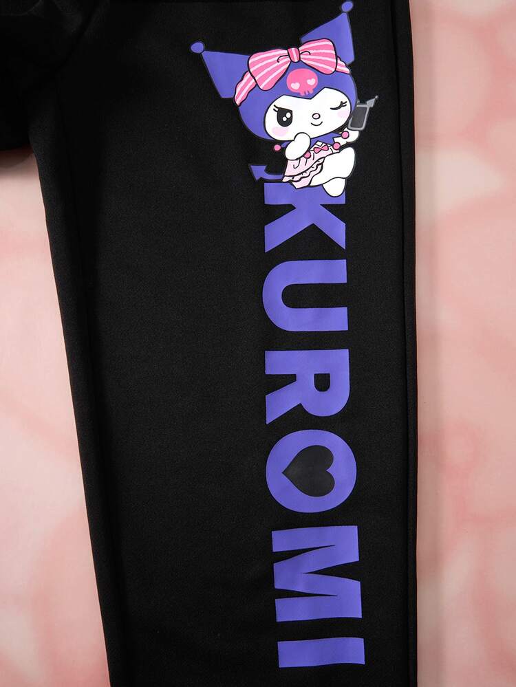 HELLO KITTY AND FRIENDS | SHEIN 青少年女孩夏季休閒卡通印花運動衫與運動長褲套裝 - 紫色 - 查看 8