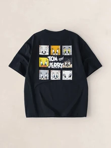 TOM & JERRY X SHEIN Men's Cartoon Graphic Casual Daily Wear T-Shirt - Black - View 1