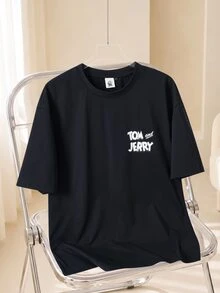 TOM & JERRY X SHEIN Men's Cartoon Graphic Casual Daily Wear T-Shirt - Black - View 2