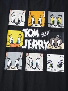 TOM & JERRY X SHEIN Men's Cartoon Graphic Casual Daily Wear T-Shirt - Black - View 7