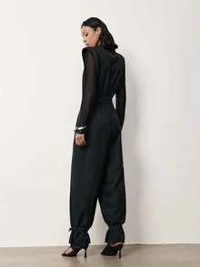 MERLEAU-F Women's Modern Black Long Jumpsuit, Business Casual Elegant, Office Work Outfits, Palazzo Pants Autumn Classic Luxury Business Elegant - Black - View 2