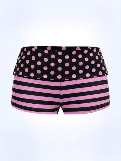 Y2Kool Vecteezy Rosa & Schwarz Kontrast Polka Dot Gestreift Y2K Hot Girl Lässig Street Dark Punk Damen Shorts, geeignet für Herbst/Winter Partys, Urlaub, Inselurlaub, Musikfestival, EDM Festival, Alltagskleidung, Halloween