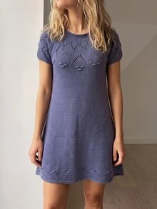 Sprig & Strand Gaun Sweater Pullover Kasual Longgar Lengan Pendek Lengan Raglan Warna Polos untuk Wanita - Biru - View 6