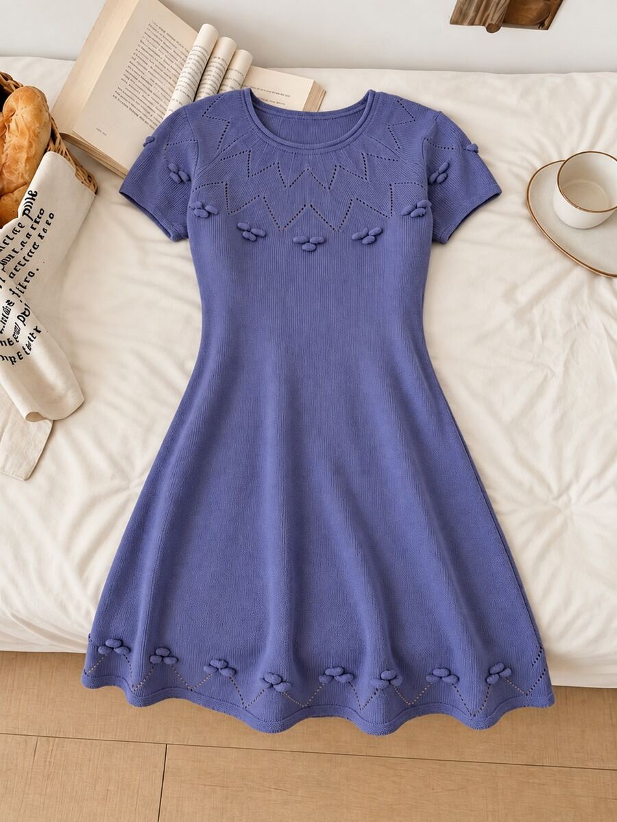 Sprig & Strand Gaun Sweater Pullover Kasual Longgar Lengan Pendek Lengan Raglan Warna Polos untuk Wanita - Biru - View 1