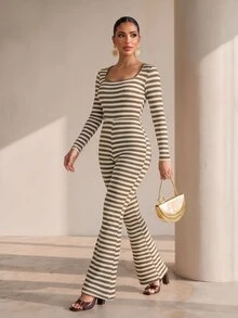 Structelle Women's Square Neck Long Sleeve Jumpsuit, Slim Fit Design, Spring/Autumn - Multicolor - View 4