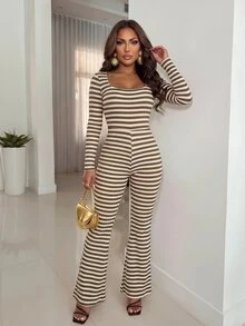 Structelle Women's Square Neck Long Sleeve Jumpsuit, Slim Fit Design, Spring/Autumn - Multicolor - View 8